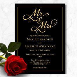 Invitación Todo en un Boda elegante negro y oro