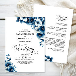 Invitación Todo en un Boda floral azul