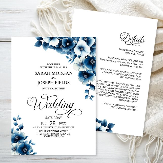 Invitación Todo en un Boda floral azul (Subido por el creador)