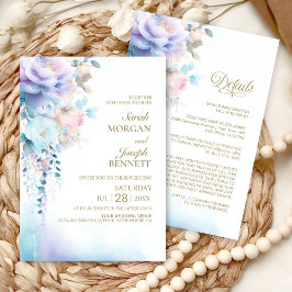 Invitación Todo en un Boda floral azul