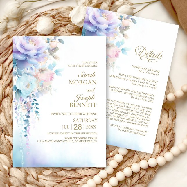 Invitación Todo en un Boda floral azul (Subido por el creador)