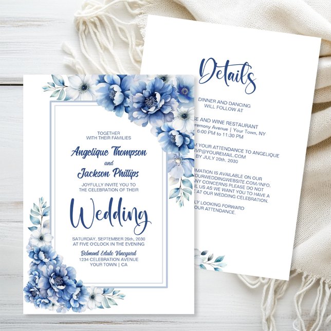 Invitación Todo En Un Boda Floral Azul (Subido por el creador)