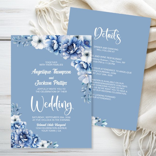 Invitación Todo En Un Boda Floral Azul (Subido por el creador)