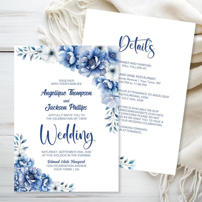 Invitación Todo En Un Boda Floral Azul (Subido por el creador)