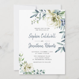 Invitación Todo en un Boda floral azul y turbio Eucalipto