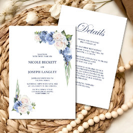 Invitación Todo En Un Boda Floral Blanca Azul