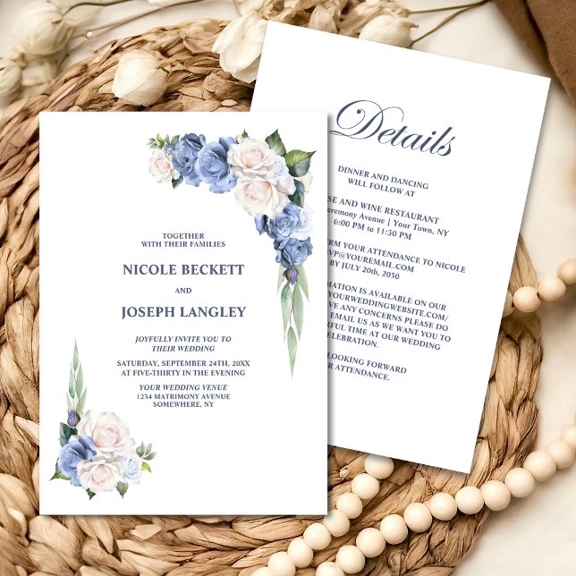 Invitación Todo En Un Boda Floral Blanca Azul (Subido por el creador)