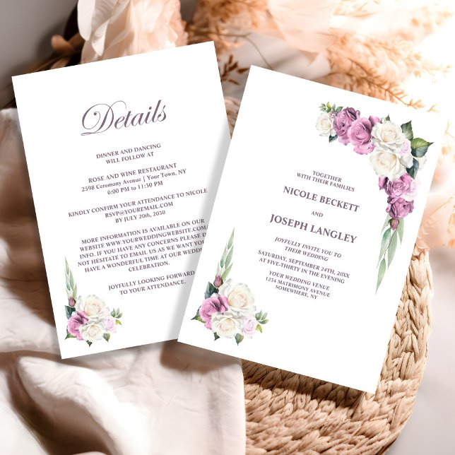 Invitación Todo En Un Boda Floral Blanca Rosa (Subido por el creador)