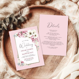 Invitación Todo En Un Boda Floral Blanca Rosa