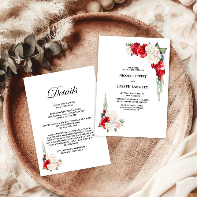 Invitación Todo En Un Boda Floral Blanco Rojo (Subido por el creador)