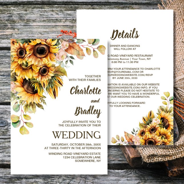Invitación Todo En Un Boda Floral De Girasol (Subido por el creador)