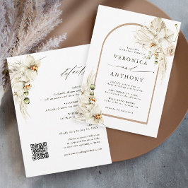 Invitación Todo En Un Boda Floral De Orquídea De Boho Pampas