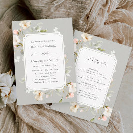Invitación Todo En Un Boda Floral Elegante Y Gris Sage White