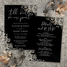 Invitación Todo En Un Boda Floral Gótica Blanco Y Negro