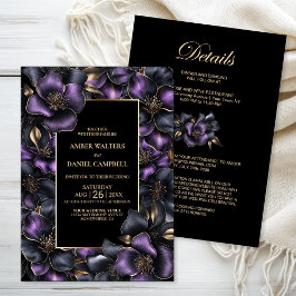 Invitación Todo en un Boda floral gris morado negro