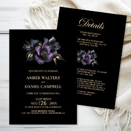 Invitación Todo en un Boda floral gris y morado