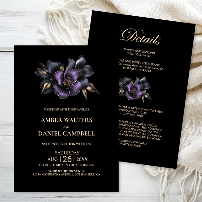 Invitación Todo en un Boda floral gris y morado (Subido por el creador)