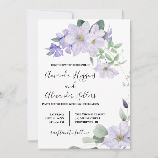 Invitación Todo en un boda Floral Lilac clematis (Anverso)