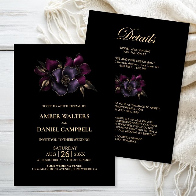Invitación Todo en un Boda floral morado y rosa (Subido por el creador)