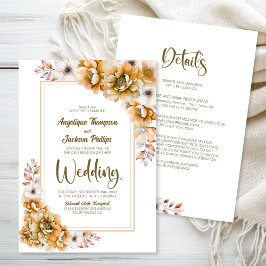 Invitación Todo En Un Boda Floral Naranja