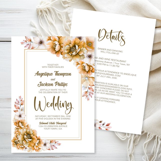 Invitación Todo En Un Boda Floral Naranja (Subido por el creador)