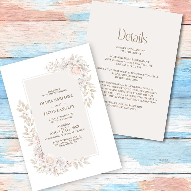 Invitación Todo en un Boda floral neutro ruso (Subido por el creador)