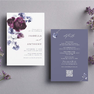 Invitación Todo En Un Boda Floral Purple E Indigo