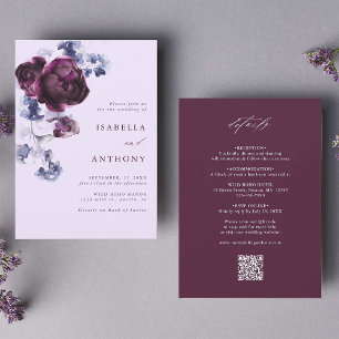 Invitación Todo En Un Boda Floral Purple E Indigo