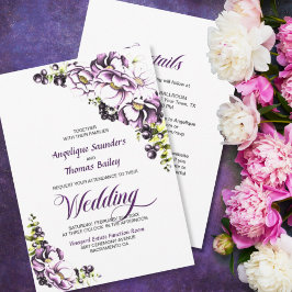 Invitación Todo En Un Boda Floral Púrpura