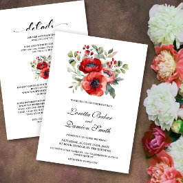 Invitación Todo En Un Boda Floral Rojo