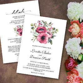 Invitación Todo En Un Boda Floral Rosa