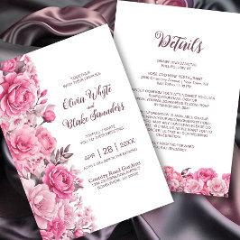 Invitación Todo En Un Boda Floral Rosa