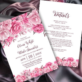 Invitación Todo En Un Boda Floral Rosa