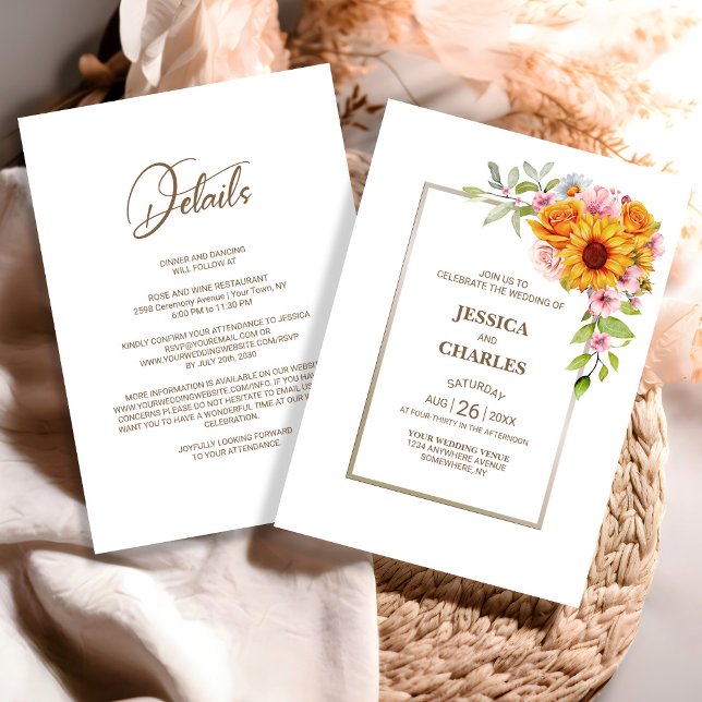 Invitación Todo en un Boda floral rosa de girasol (Subido por el creador)