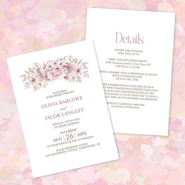 Invitación Todo en un Boda floral rosa ruso (Subido por el creador)