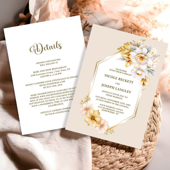 Invitación Todo En Un Boda Geométrico Floral De Oro Blanco (Subido por el creador)