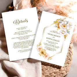 Invitación Todo En Un Boda Geométrico Floral De Oro Blanco