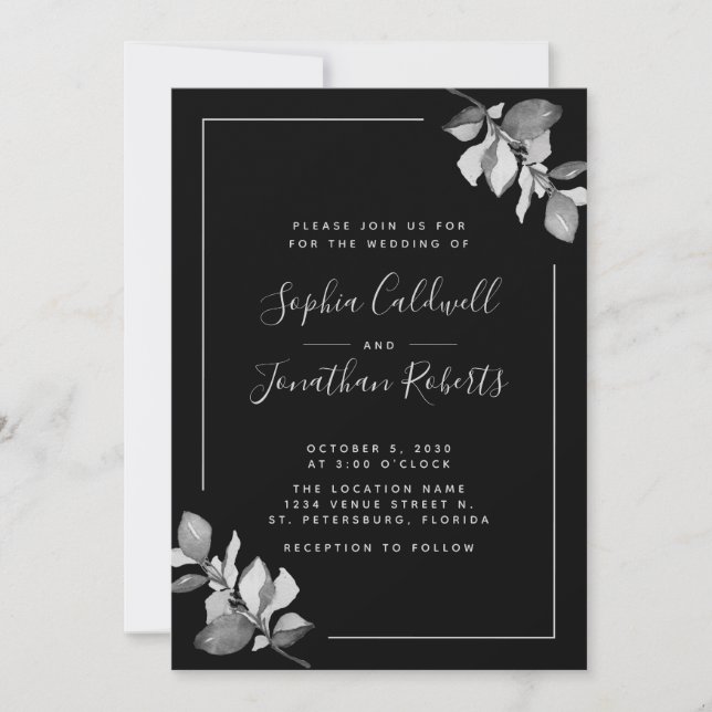 Invitación Todo en un Boda negro de eucalipto gris plateado (Anverso)