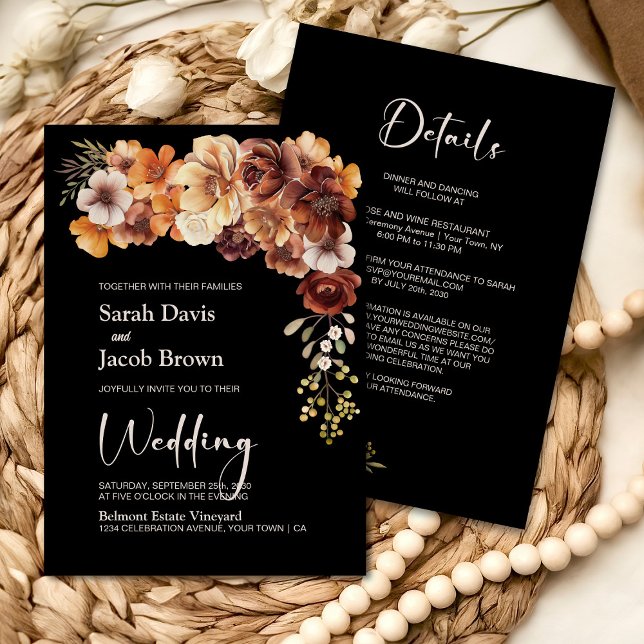 Invitación Todo en un Boda negro floral y ruso (Subido por el creador)