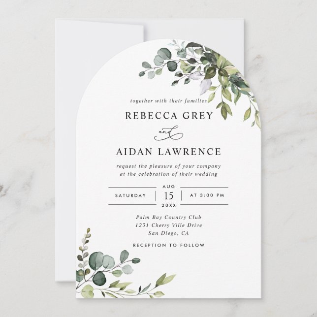 Invitación Todo En Un Boda Rústico De Eucalyptus Green Arch (Anverso)