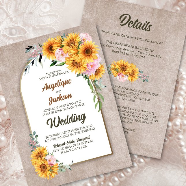 Invitación Todo En Un Boda Rústico Del Arco Rosa De Girasol (Subido por el creador)
