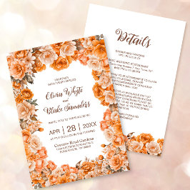 Invitación Todo En Un Boda Rústico Naranja Floral