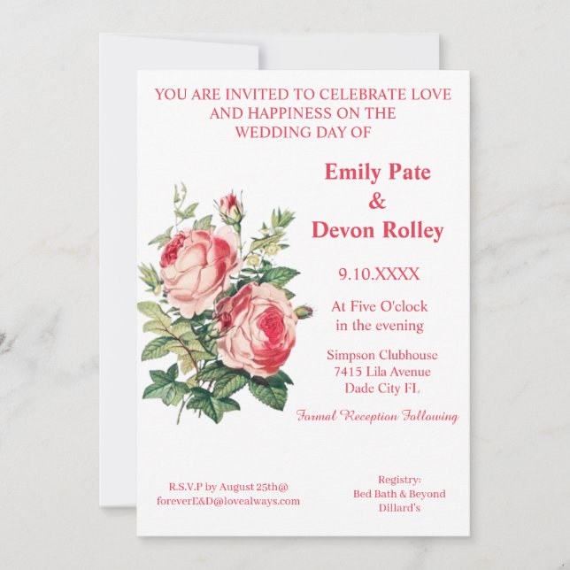 Invitación Todo En Un Boda Verde Rosa Floral Elegante  Verde (Anverso)