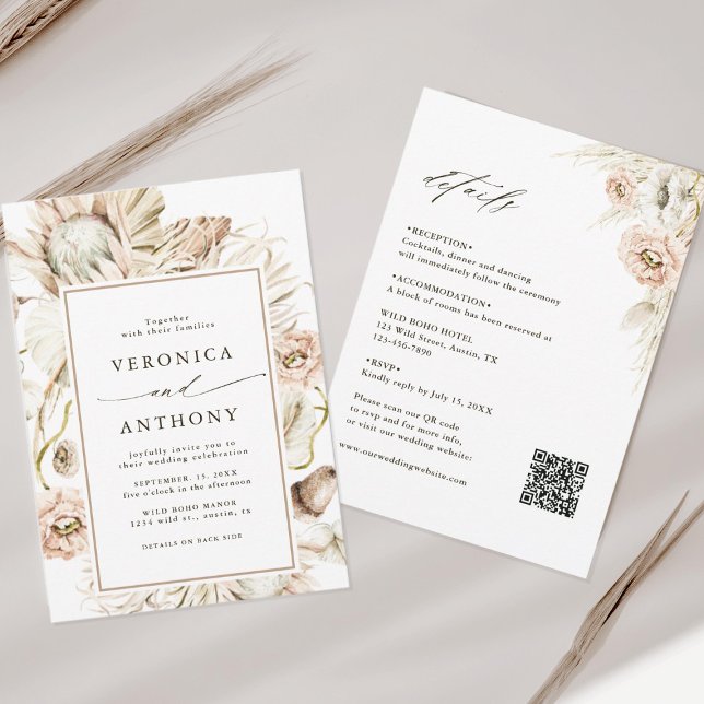 Invitación Todo En Un Boho Protea Pampas Boda De Flores De Gr (Subido por el creador)