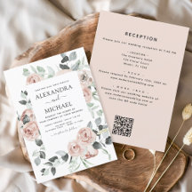 Todo en un código QR Boda de eucalipto floral rosa