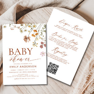 Invitación Todo en un código QR Boho Wildflower Baby Shower