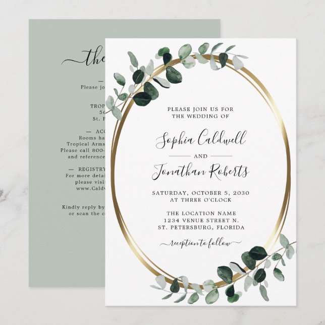 Invitación Todo en un código QR Eucalyptus Boda de la sabia d (Anverso / Reverso)