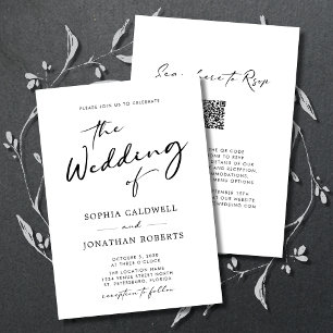 Invitación Todo en un código QR RSVP Boda de caligrafía moder