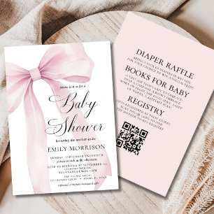 Invitación Todo en un código QR Rubor Chica Bow Rosado Baby S
