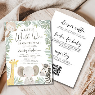 Invitación Todo en un código QR salvaje un Baby Shower Safari